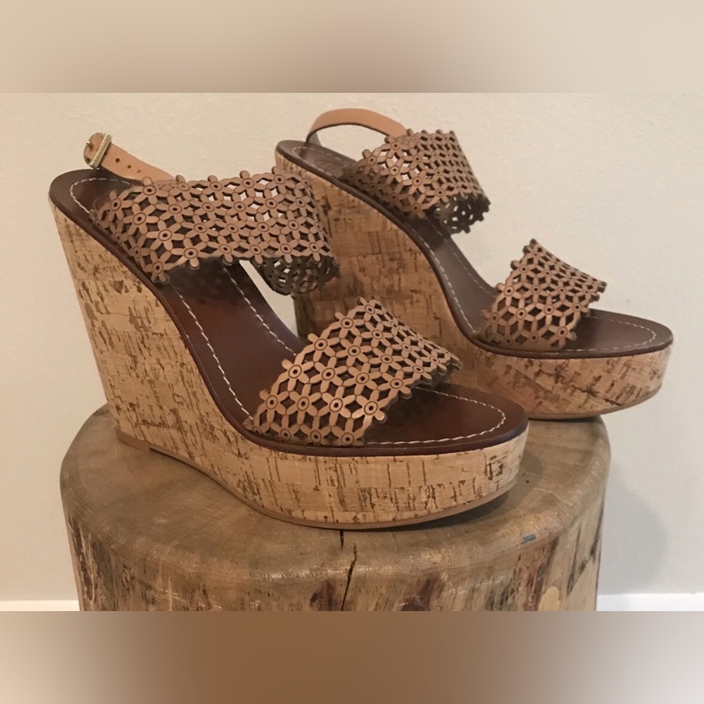Tory Burch Tan Cutout Wedges